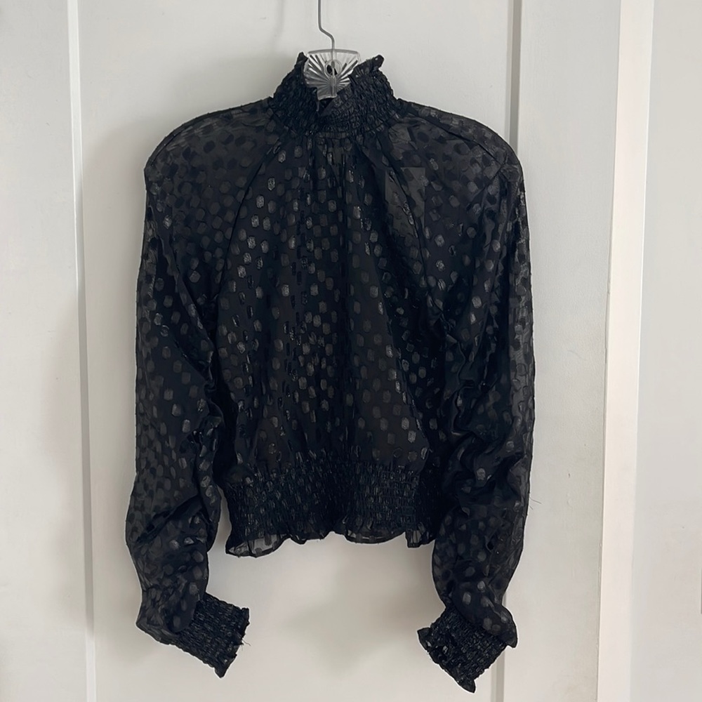 H&M turtleneck sheer blouse polka dot